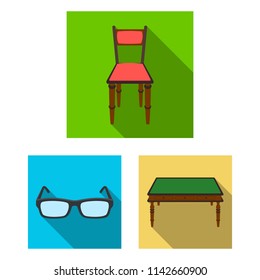 Library and bookstore flat icons in set collection for design. Books and furnishings vector symbol stock web illustration.