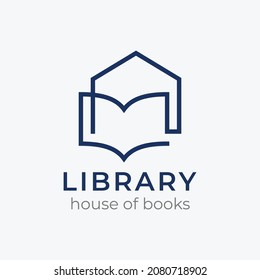 Library and bookstore line logo design template