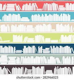 Library, bookstore - Seamless pattern with books on bookshelves.