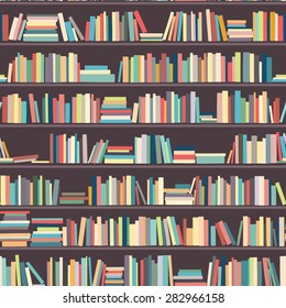 Library, bookstore - Seamless pattern with books on bookshelves.