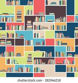 Library, bookstore - Seamless pattern with books on bookshelves.