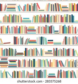 Library, bookstore - Seamless pattern with books on bookshelves.