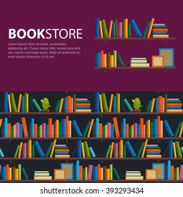 Library, bookstore - Seamless pattern with books on bookshelves.