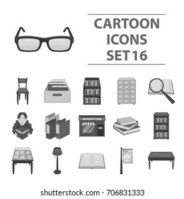 Library and bookstore set icons in monochrome style. Big collection of library and bookstore vector symbol stock illustration