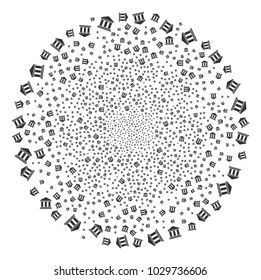 Library Building burst spheric cluster. Object pattern done from scattered library building pictograms as exploding cluster. Vector illustration style is flat iconic symbols.