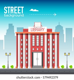 library building in city space with road on flat syle background concept. Vector illustration design