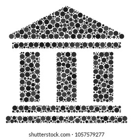 Library Building collage of filled circles in different sizes and color tinges. Circle dots are grouped into library building vector illustration. Vector design concept.
