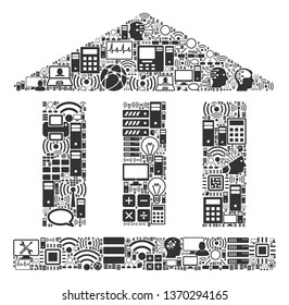 Library Building collage icon organized for bigdata and computing purposes. Vector library building mosaics are organized from computer, calculator, connections, wi-fi, network,