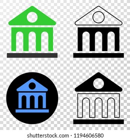 Library building EPS vector pictograph with contour, black and colored versions. Illustration style is flat iconic symbol on chess transparent background.