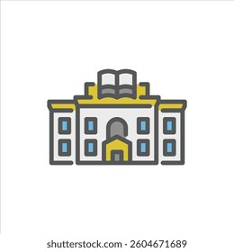 Library Building filled outline icon. Library color outline icon.