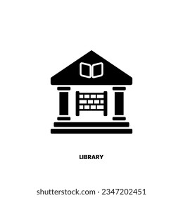 Library building icon in black fill style. Design element of International Literacy Day. Vector illustration logo template in trendy flat design style. Editable graphic resources for many purposes.
