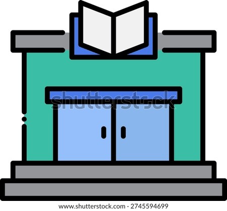 Library Building Icon with Open Book Symbol