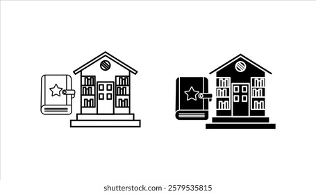 library building icon set. vector illustration, pictogram isolated on white background. color editable