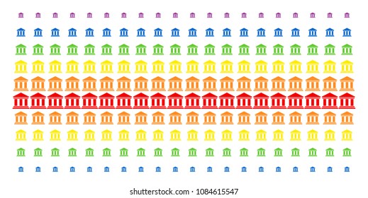 Library Building icon spectrum halftone pattern. Vector symbols organized into halftone matrix with vertical spectrum gradient. Designed for backgrounds, covers, templates and abstract effects.