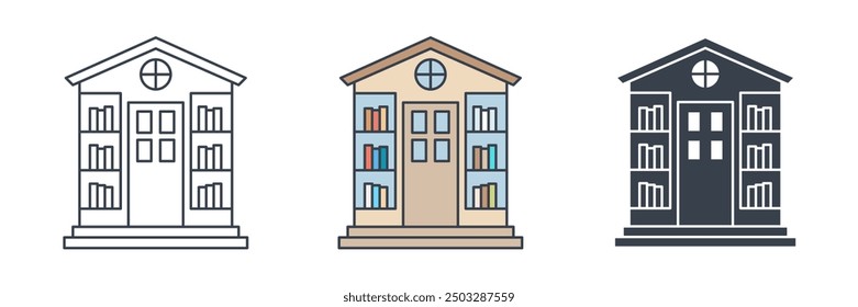 Ilustración vectorial del icono del edificio de la Biblioteca aislada en el fondo blanco