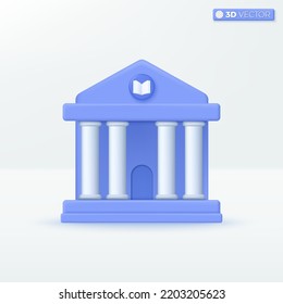 Library Building icon symbols. University, Columns and pillars, International Literacy Day concept. 3D vector isolated illustration design Cartoon pastel Minimal style. For design ux, ui, print ad