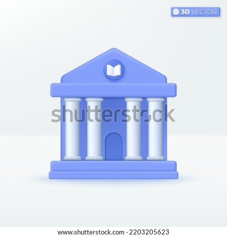 Library Building icon symbols. University, Columns and pillars, International Literacy Day concept. 3D vector isolated illustration design Cartoon pastel Minimal style. For design ux, ui, print ad
