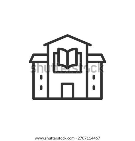 Library building, linear icon. Public reading and knowledge center. Line with editable stroke.