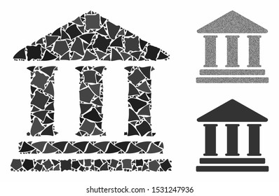 Library building mosaic of raggy elements in various sizes and color tones, based on library building icon. Vector bumpy items are composed into collage.