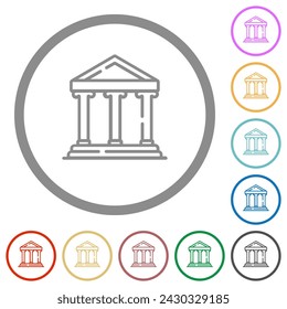 Library building outline flat color icons in round outlines on white background