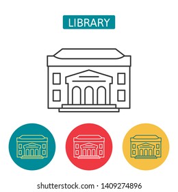 Library building outline icons. Editable stroke education center sign for website application. Urban infrastructure. Architecture and city institution vector illustration isolated on white background.