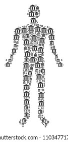Library building person figure. Vector library building icons are combined into human composition.