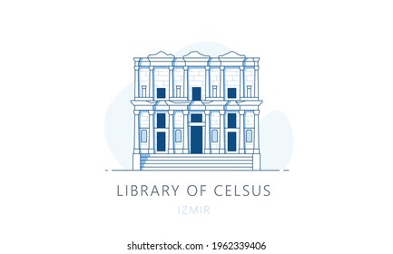 Library of Celsus, Izmir.The famous landmark of Izmir, tourists attraction place, skyline vector illustration, line graphics for web pages, mobile apps and polygraphy.