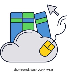 Acceso al conocimiento en línea vectorial del libro digital de iconos de la nube de la biblioteca. Logo de la librería virtual y la educación