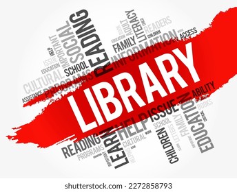 Library - collection of materials, books or media that are accessible for use, word cloud concept background