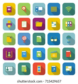 Library color icons with long shadow, stock vector