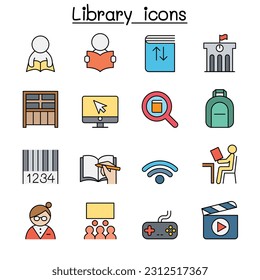 Library color line icon set