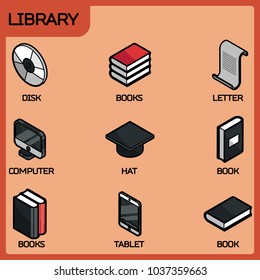 Library color outline isometric icons