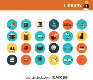 library concept flat icons.