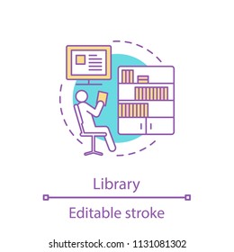 Library concept icon. Reading hall idea thin line illustration. Leisure. Education. Vector isolated outline drawing. Editable stroke