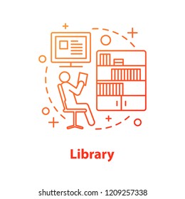 Library concept icon. Reading hall idea thin line illustration. Leisure. Education. Vector isolated outline drawing