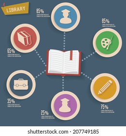 Library concept info graphic design,dark version,clean vector