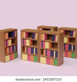 Library concept. Realistic 3d object cartoon style