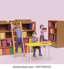  Library concept. Realistic 3d object cartoon style