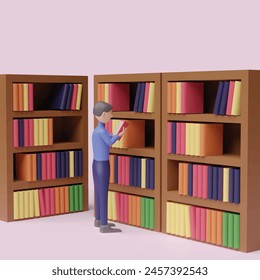  Library concept. Realistic 3d object cartoon style