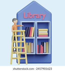  Library concept. concept. Realistic 3d object cartoon style