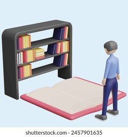  Library concept. concept. Realistic 3d object cartoon style