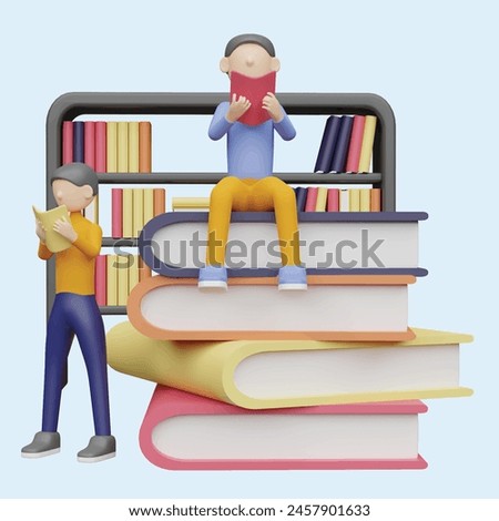  Library concept. concept. Realistic 3d object cartoon style