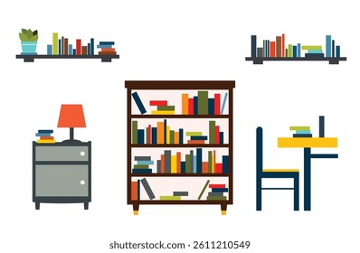 Library counted books, sewing room study material, cross stitch, book shelf
