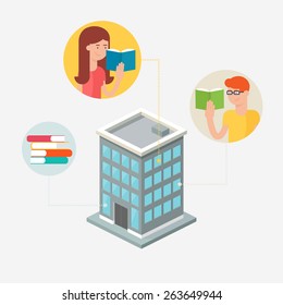 Library, education concept. Vector illustration flat style