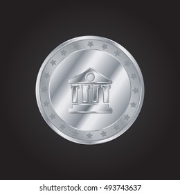 Library embossed realistic silver / platinum coin precious Icon / Logo Design