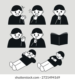 Bibliothek Etikette ruhig sein, nicht reden, spielen, schlafen