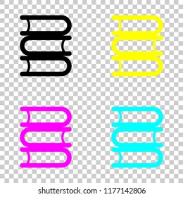 Library, few books. Colored set of cmyk icons on transparent background