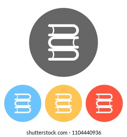 Library, few books. Set of white icons on colored circles