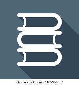 Library, few books. White flat icon with long shadow on background