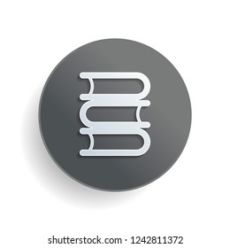 Library, few books. White paper symbol on gray round button or badge with shadow